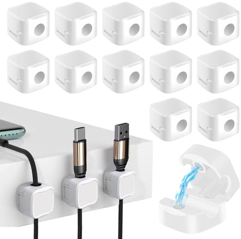 12 Pezzi Clip per Cavi Magnetici Magnetic Organized Cable Clip per Cavi Ferma Cavi Organizer a Clip per Cavo Adatti per Scrivanie e Comodini Cavo Audio HDMI USB Caricatore per Mouse e Cuffie (Bianco)