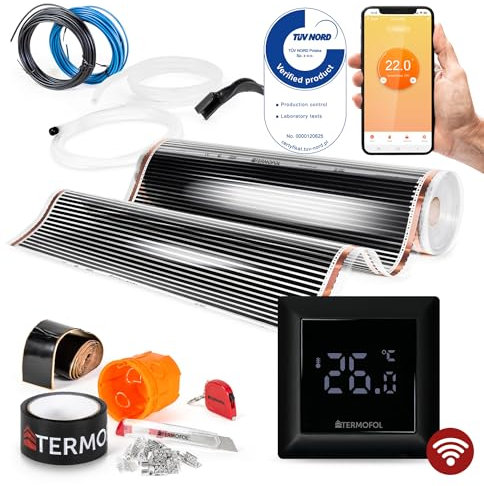 Termofol Riscaldamento Elettrico a Pavimento Set - Kit Riscaldamento con Termostato H6 Wifi Riscaldamento ausiliario Potenza 80W/m² - Superficie 2,5 m² Riscaldamento Elettrico a Pavimento