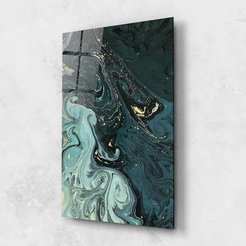 ARTHUB® Quadro in vetro 70x100 cm, 5mm temperato | Quadri moderni in vetro per soggiorno e camera da letto, decorazione da parete, arredamento d'interni, Astratti, Dark Blue Golden Marble