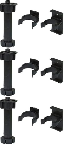 Amig - Kit 4 de Patas y 8 Soportes para Muebles de Cocina | Mod. 9 | Ø47 x 135/160 x Ø16 mm | con Regulación y Espiga | para Zócalos de Cocina | Plástico Negro (Paquete de 3)