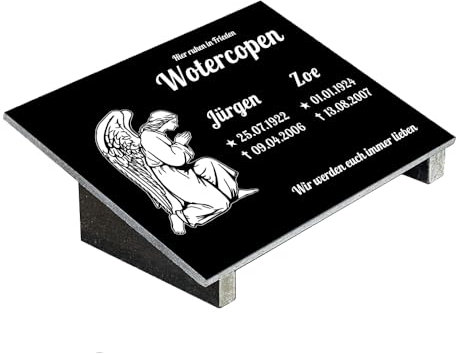 Grabplatte mit Inschrift aus Granit, personalisierbar Gedenktafel für Urnengrab, Grabstein für 1-2 Pers., Urnengrabstein N10D (30x40cm mit Stützen)