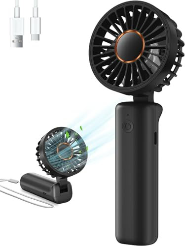 Hssio Portable Handheld Fan, Mini Desk Fan Foldable 2000mAh, 180° Ratotion, 3 Speeds, Ultra Quite, Up to 8H Long Use Time, Small Personal Cooling Fans Makeup Lash Fan for Women Girls, Dark Black