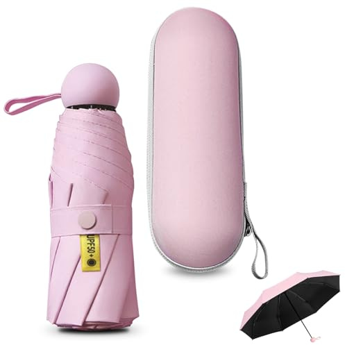 Sykrawki Paraguas Plegable Ultra Compacto para Viaje - Portátil, 8 Costillas Resistente al Viento | Protección UV 99% Impermeable | Unisex para Hombres y Mujeres