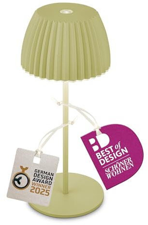 BRILONER - Mini lampada da tavolo LED senza fili IP44 con bordo luminoso, touch dimmer, lampada da comodino ricaricabile, vincitore del German Design Award 2025, 8,5x20 cm, verde