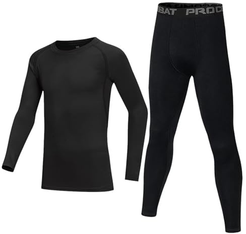 Guoegh Kids Base Layers Sets Boy Football Sport Skins Thermal Sets Ski Baselayers Long Sleeve Top & Leggings for children 4-13 Years (Black,10-11 Years)