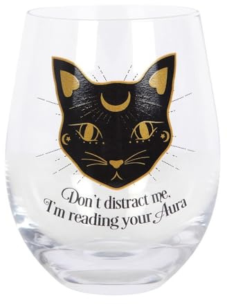 Tech Island Wine Glass, Stemless Printed Glass, Clear Crystal Effect Ideal for Sassy, Strong Women, Party, Cocktails, Whiskey Champagne, Mother’s Day Birthday,Gift (Black Cat)