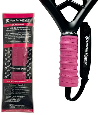 Padel Vibes® BOLD ComfortMax™ Surgrip | Surgrips perforés et ergonomiques pour padel, tennis, badminton, squash, raquetball | Absorption de la transpiration, antidérapant, durable (rose poudré | 1