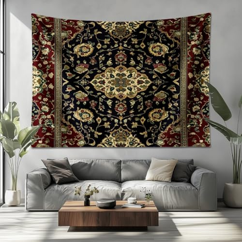 Tapiz de Pared 200x150cm PatróN Tradicional Persa Rojo 3D Decoracion Pared Dormitorio, Psicodélico Tapiz Arte para Pared de Hogar, Marina de Guerra Tapices Decorativo para Salon