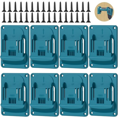 AXVRAV 8 Stück Wandhalterung Werkzeughalter für makita 18V, Bohren Elektrowerkzeuge Bohrerhalter mit 32 Schrauben, Bohrwerkzeuge Halterung Maschinenhalter Werkstatt Speicherung, 14.4/18V