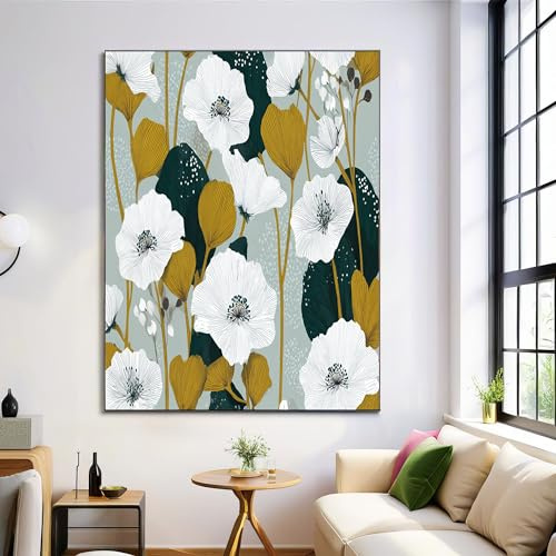 Quadri A Pois Su Tela Per Soggiorno Camera Da Letto Stampe Foto Senza Cornice 40X50Cm, Decorazioni Da Parete Pianta Elegante Papavero Verde Chiaro Quadro Moderni Poster Casa