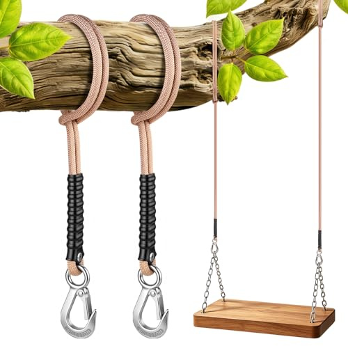 Schaukel Befestigung Seil 100cm Hängematte Befestigung Natural 2er | Hängesessel Balkenbefestigung mit Haken, bis 200 kg, für Baum/Balken, Indoor & Outdoor, für Baumschaukel Nestschaukel
