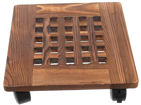 DOITOOL Bandeja Móvil para Macetas de Madera Gruesa 30x30 Cm con Ruedas Plásticas Aplicables y Freno Diagonal Reforzado, Palet Hueco para Jardinería y Soporte para Maceteros Interior