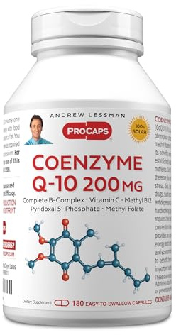 ANDREW LESSMAN Coenzyme Q-10 200 mg 180 Capsules - Essential for Energy Production and Optimum Key Organ Function, Anti-Oxidant Support, Depleted by Aging, Plus B-Complex. Easy to Swallow Capsules
