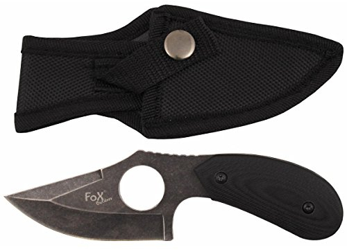 MFH Kompaktes Messer mit Fingerloch und feststehender Klinge Schwarz Angelmesser Jagdmesser Trapper Outdoormesser Ritter Mittelalter Survival