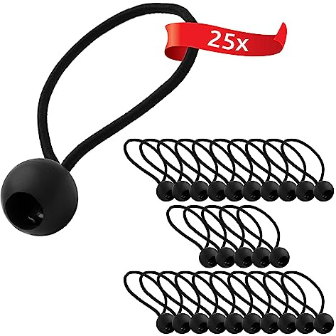 ECENCE Spanngummis mit Kugel 25 Stück, Planenspanner, robuste Expanderschlingen mit Kunststoff-Kugel, Zeltgummis 15cm zum Sichern von Planen, Pavillons Schwarz