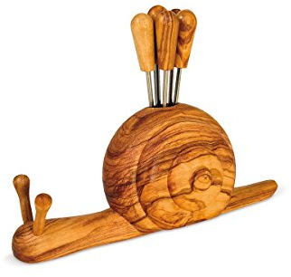 APERITIVI: Porta forchettine in Legno d'olivo Forma Animale cm 12x8,Lumaca