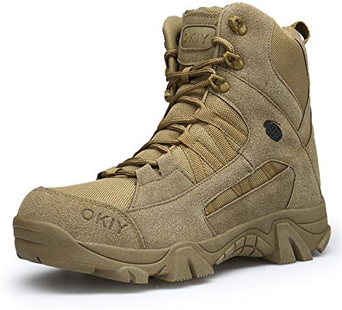Lyoridra Herren Wanderschuhe Kampfstiefel Armee Tactical Boot Outdoor Trekking Schuhe, Braun, 42 EU