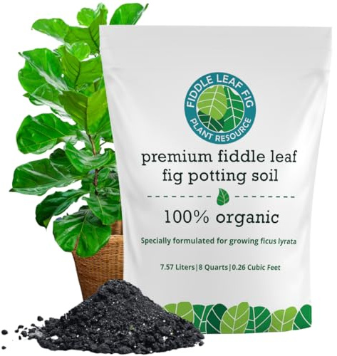 100% Organic Fiddle Leaf Fig Soil – Optimally-Draining Potting Mix for Healthy Roots, Fewer Brown Spots & Faster Growth | Enriched with Biochar & Bark | Made in USA | Large 7.5L Bag
