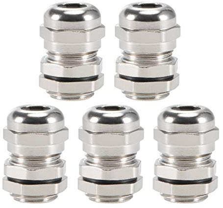 sourcing map M12x1.5 Cable Gland 3mm-6.5mm Wire Hole Waterproof Metal Joint Adjustable Lock Nut with Washer 5pcs