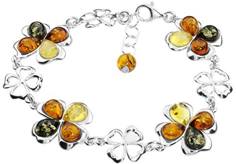 Armband - Kleeblatt - Silber 925/000 mit Bernstein