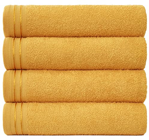 GC GAVENO CAVAILIA Towels Bath Sheets Set of 4 | 500 GSM Bath Towels Large 75x135 Cm Quick Dry & Super Absorbent Towels Set | Egyptian Cotton Bath Sheets Extra Large Towel Bale, Ochre