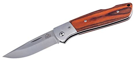 Puma TEC Taschenmesser, AISI 420 Stahl, rostfrei, Back Lock, Pakkaholz Griffschalen, Edelstahlbacken, Fangriemenöse, hochwertiges Klappmesser & Outdoor-messer für Camping, Wandern und Jagd, braun