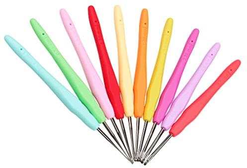 Coopay Spitze Häkelnadel Set, 10 Stück Klassisch Mini Häkelnadeln mit Weicher Gummigriff, 0,5 mm - 2,7 mm Kleine Größen Häkelnadel Häkeln Ideal für Spitze und Dünnes Garn, Ultrafeine Häkelnadelset