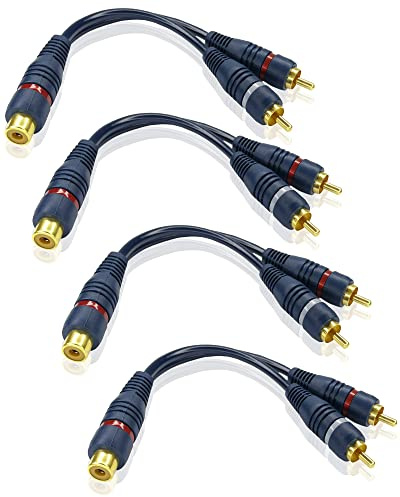 iYueMps 4 pezziCavo Splitter RCA a Y, 15 cm,1-Femmina a 2-Maschio Cavo audio AV da 1 femmina a 2 maschio, Adattatore Cavo RCA a Y per altoparlanti, AMP, giradischi, ricevitori, home theater