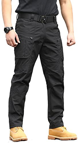 CARWORNIC Taktiska vandringsbyxor för män, lätt rip-stop, för strid, arbete, cargobyxor med flera fickor, Svart, 34W x 30L