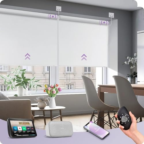 Graywind 4-Schicht Beidseitige Elektro-Thermorollos Innen nach Maß, Smarte Verdunkelungsrollos für optimale Energieeffizienz, Festverdrahtet, Alexa & Google kompatibel mit Fernbedienung, Weiß