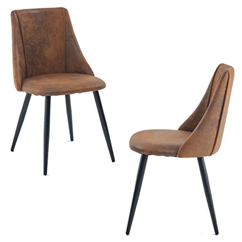 MEUBLE COSY Esszimmerstühle 2er Set Küchenstühle Ergonomisch Wohnzimmerstuhl Retro Sessel mit Rückenlehne Sitzfläche aus Vintage Künstlich Wildleder Metallbeine Braun
