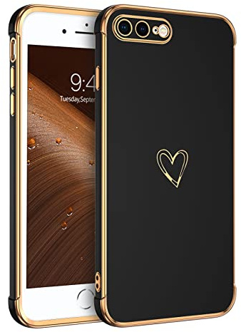 GUAGUA Handyhülle für iPhone 8 Plus, iPhone 7 Plus Hülle Cute Herz Muster Galvanisierte Kameraschutz Stoßfeste Silikonhülle Weich TPU Schutzhülle Dünn Case für iPhone 7 Plus/8 Plus, Schwarz