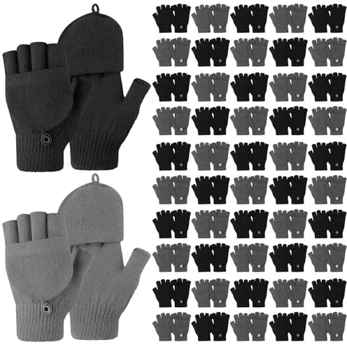 Zhehao 50 Paar Winter Isolierung Fingerlose Texting Wolle Handschuhe Bulk Warm Gestrickte Cabrio Fäustlinge Flap Handschuhe Winter für Damen Herren Fahren Wandern, Klassische Farben, 6.5 x 4.92