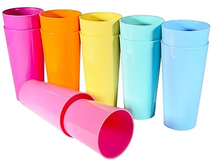 ProductPro 12 x Pint Cups Coloured Plastic - 1 Pint 568ml 20oz - Dishwasher Safe