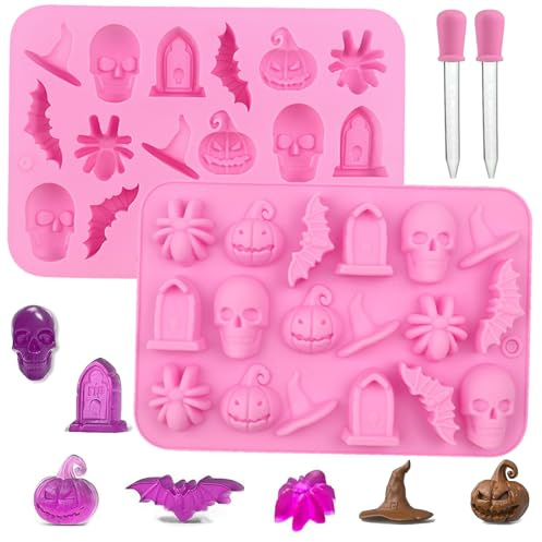 Halloween Geist Silikon Schokoladenform Gloryit 2Pcs Totenkopf Schokoladenform Silikon Pralinenform,2Pcs Tropfer,Halloween Backform Silikonform Pralinenform Silikon