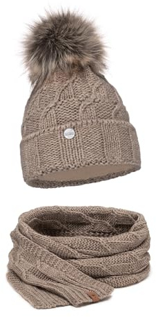 ELIMELI Damen Winter Mütze warme Strickmütze Wintermütze mit Bommel Slouch Strick Beanie Damen Bommelmütze für Winter Hergestellt in EU Farbenauswahl 17528