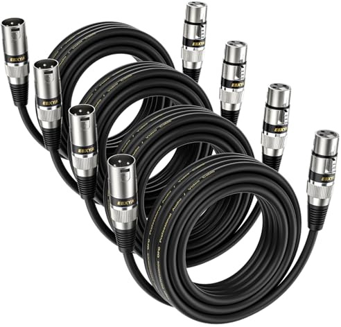 EBXYA XLR Microphone Cable 5m 4-Pack for Studio, Stage & DMX | Premium, 3-Pin Balanced, Male to Female, Shielded, Durable, Low-Noise