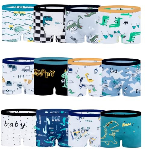 JackLoveBriefs Boxershorts för pojkar, bomull, dinosaurie-och isbjörnsmönster, 12-pack, 1–13 år, 9-11 år
