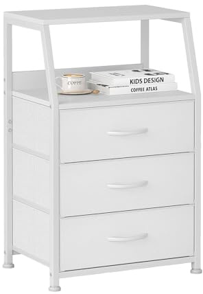 CAIYUN Chest of Drawers Bedroom with 3 Drawers, Tall Fabric Dresser with Shelf, Fabric Dresser for Entryway Hallway Living Room, Closet Storage Drawer, White