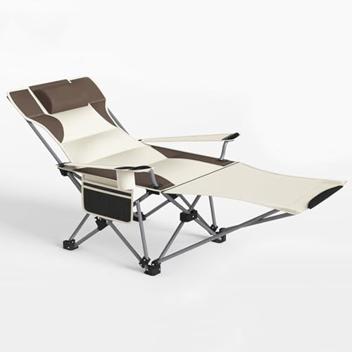 Walkervo 2-in-1 Campingstuhl Klappbarer Liege Mit Verstellbarer Rückenlehne Kopfstütze Getränkehalter & Seitentasche Strandliege Klappbar Leicht Strand Klappstuhl 2er Set Belastbar 120 Kg,Beige