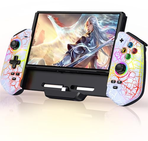 ALEEMTRY Manette Switch, Switch Manette pour Switch/OLED Mode Portable avec Bâtons à Effet Hall/Turbo/Support de Table/Gyroscope à 6 Axes, Grande Poignée Manette de Switch(Blanc)