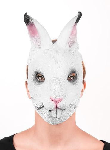 Maskworld Weißes Kaninchen Halbmaske aus Latex - Verkleidung für Halloween, Karneval & Motto-Party