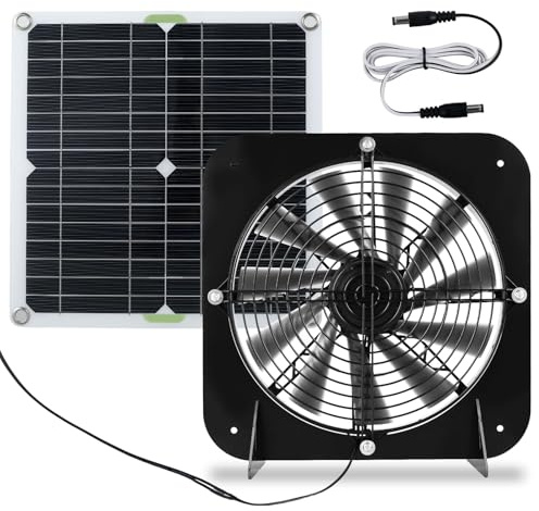 Solar Panel Fan Kit 10inch 100W Waterproof Solar Powered Exhaust Fan 3000rpm Auto Cooling Chicken Solar Camping Fan for Pet House Dog Kennel Greenhouse Garage ﻿