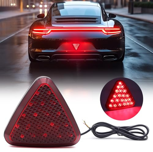 Yigia Rear Fog Light, F1 Brake Light 10-15V Car Flashing Lights Triangular Led Hitch Brake Light Taillights for Trailer Car Tow Truck RV SUV, Red Lens