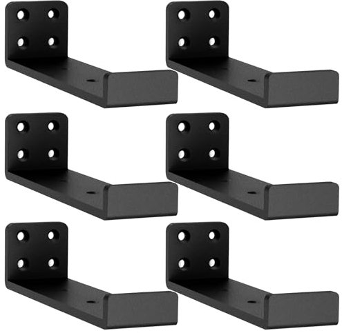MLOQI 6 stück Regalhalterung Schwarz mit Lippen, Regalwinkel Schwerlast, Regalhalter Metall, Schwerlastwinkel Wandhalterung Winkel Regal, 0,5 cm Dick, Tragkraft 50 KG (Schwarz 20,3 cm)