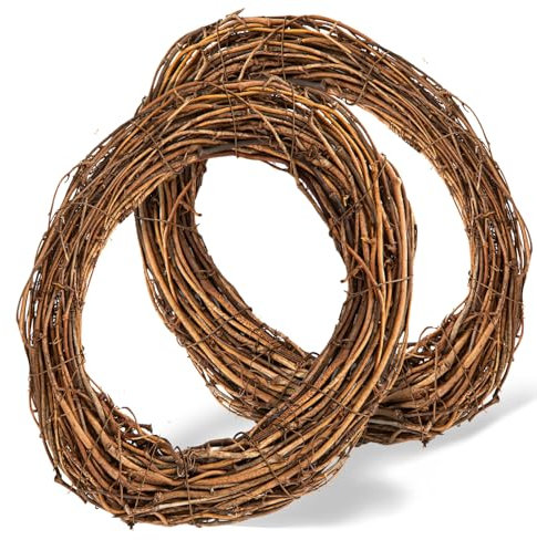 2PCS 30cm Natural Vine Wreath, Vine Branch Rattan Wreath for Christmas Wreath DIY, Grapevine Wreath for Halloween Wreath Craft, Easter Wreath DIY for front door＆Wall Hanging, Table, Wedding Decor