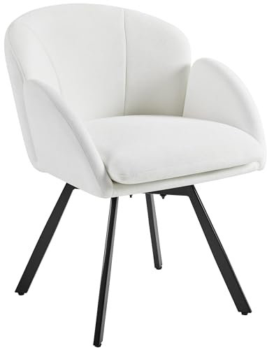 Yaheetech Silla Oficina Giratoria 360°, Sillón Escritorio en Forma de Flor, Silla de Maquillaje Chenilla para Sala de Estar, Dormitorio y Estudio, Color Blanco