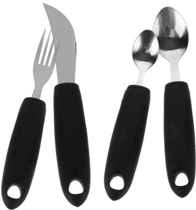 OKUMEYR 4-teiliges Besteckset Für Senioren Besteck Für Behinderte Tragbare Löffel Gabeln Utensilien Essbesteck