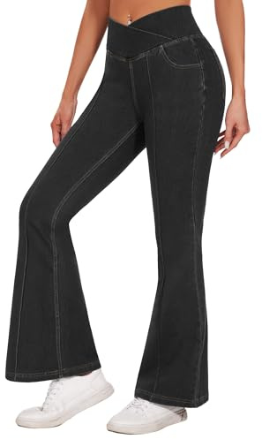 Desol V Cross bootcut, jeans för kvinnor med 4 fickor, hög midja, utsvängda jeans, hög midja, stretch, slagjeans för fest, fritid, svart, L