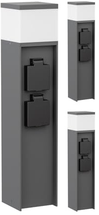 ledscom.de 3 lampioni da marciapiede PODEL per esterni, 39 cm, antracite, 2 prese, con lampadina G9 inclusa, 596 lm, bianco